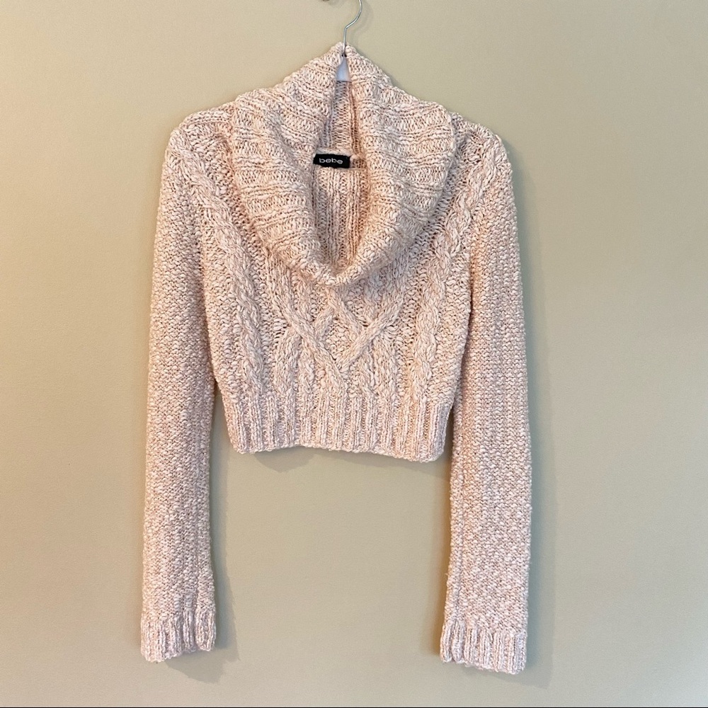 Bebe cropped cowl neck knit sweater
